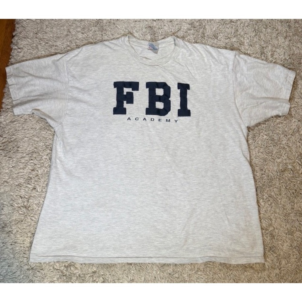 FBI Academy T-Shirt XXL Hanes Single Stitch Appliqué Heather Gray 90s Vintage‎